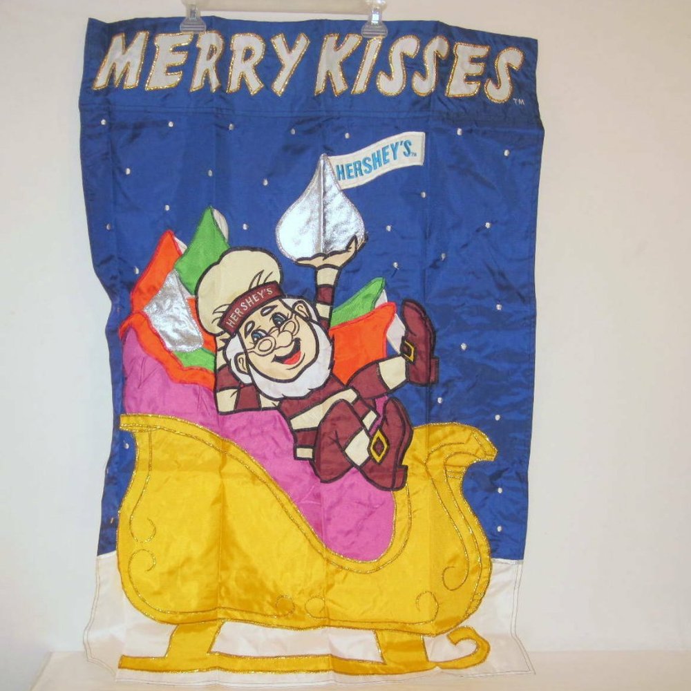 VINTAGE HERSHEY'S MERRY KISSES CHRISTMAS FLAG